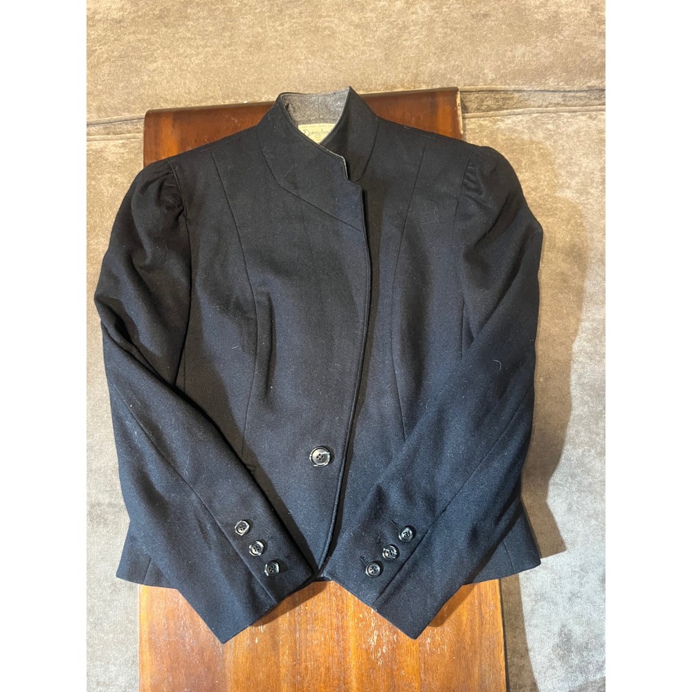 Donnybrook Vintage Black Wool Blend Puff Shoulder Blazer Jacket Grey Collar 5/6